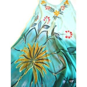 Beach by Exist Gauze Sun Dress One Size Green Embroidered Sleeveless Boho Chic